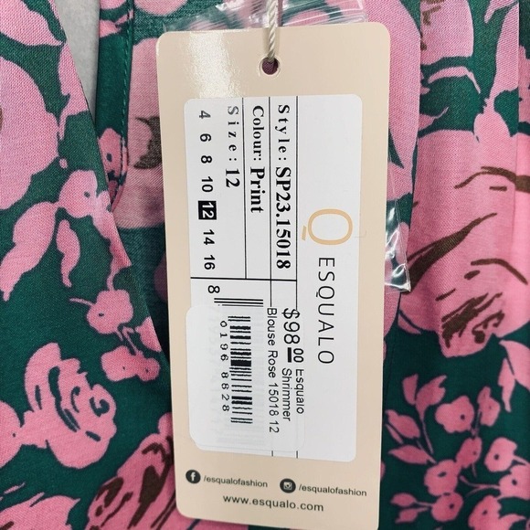Esqualo Shimmer Rose Balloon Sleeve Keyhole Blouse Womens Size 12 NWT $98 - Picture 15 of 16